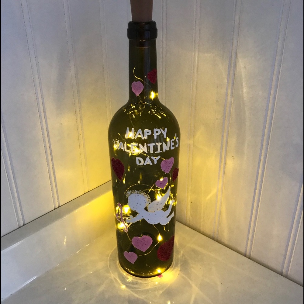 Hand painted light up wine bottle